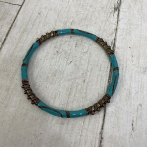 Vintage Bronze Tone Teal Blue Enamel Women’s Bangle Bracelet